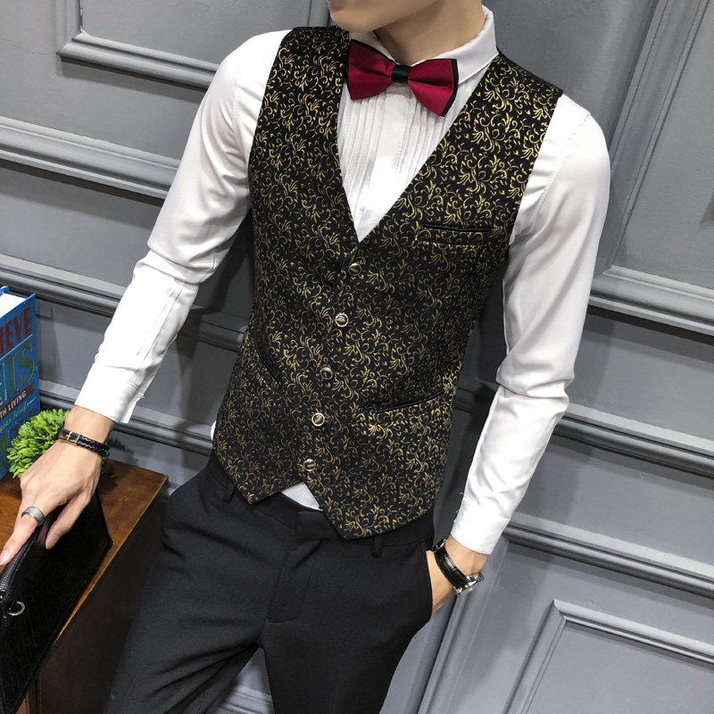 LP785-男士韩版修身表演马甲花刺绣马甲夜店酒吧KTV马甲工作服P50,男装背心/马甲,星座717A