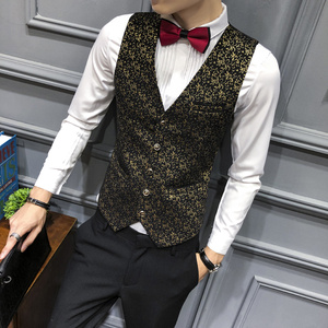 LP785-男士韩版修身表演马甲花刺绣马甲夜店酒吧KTV马甲工作服P50图片