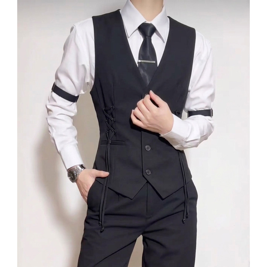 QS203*浅灰编织带苏格兰风短马甲外套中性马甲P58,男装背心/马甲,星座717A