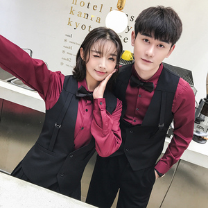 Q8781*新款经典纯色情侣服务员马甲情侣马甲工作服马褂P50图片