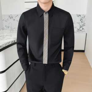 LT201*痞帅衬衫格子领带装饰男潮流韩版修身帅气长袖衬衣工服P55图片