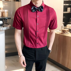 LT144*男绅士短袖衬衫尖领餐厅服务员工作服衬衣伴郎服短袖P40图片