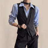 QS805*竖条纹假两件型男短款V领短马甲P50，男装背心/马甲，星座717A
