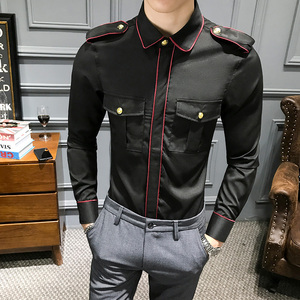 LT121-新款男肩章长袖衬衫夜店社会小伙长袖衬衣大码P50图片