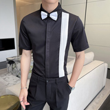 LT147*潮撞色风琴皱夏季短袖衬衫伴郎餐厅服务员KTV衬衣工作服P45，男装衬衫，星座717A