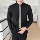 LT201*格子领带男潮流韩版帅气长袖衬衣工作服秋冬男职业装P55，男装衬衫，星座717A