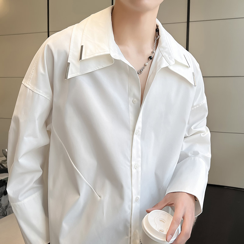 QS024*男可拆卸双层领青年宽松中性轻奢长袖衬衫休闲潮衬衣P65,男装衬衫,星座717A