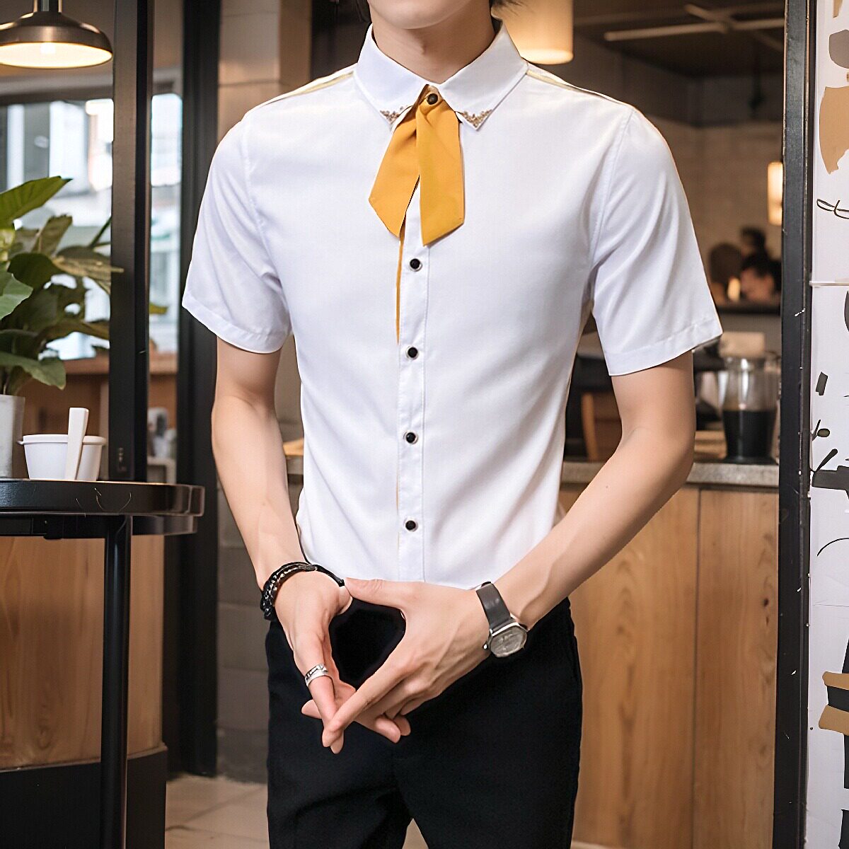 LT136*男女短袖领带装饰奶茶店衬衣工作服营业员衬衫定制LOGOP40,男装衬衫,星座717A