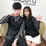 Q8471-经典条纹衬衫马甲假两件男女款夜店酒吧KTV服务生工作服P55，男装衬衫，星座717A