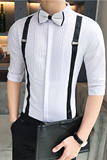 LT077-2024新款背带宫廷风潮男七分袖衬衫复古中袖衬衣P50，男装衬衫，星座717A
