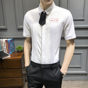 LT119-可拆卸领结男潮短袖衬衫空少衬衫定制LOGO短袖衬衣大码P45图片