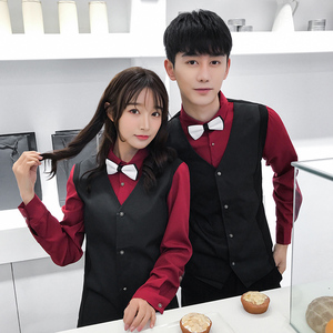 QC101-纯色长袖衬衫马甲假两件套男女情侣款长袖衬衣工作服P55图片