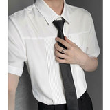 QS119*男褶皱暗门襟黑色休闲衬衫衬衣P40，男装衬衫，星座717A