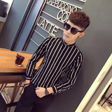 SC005-V春季新款男学生青年寸衣大码发型师条纹衬衫工作服P45，男装衬衫，星座717A