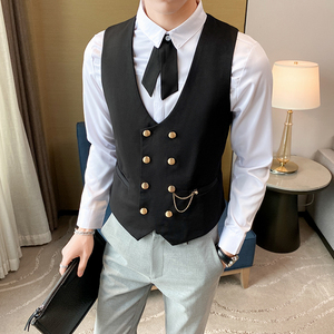 8734*新款链条装饰双排扣男休闲马甲酒吧工作服P50图片