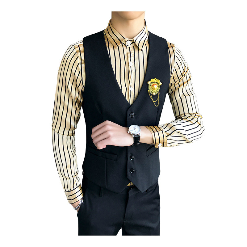 LP744-精致学院风V领短款男马甲外套休闲服务生马甲P50,男装背心/马甲,星座717A
