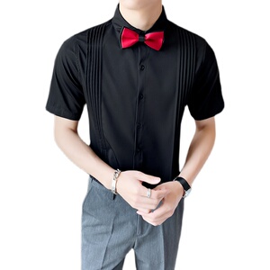 LT144*2023男绅士短袖衬衫尖领夜店酒吧KTV餐厅服务员工作服衬衣P图片