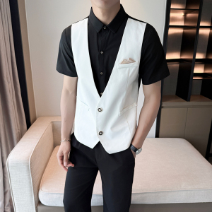 LT1001*双排扣男马甲衬衫两件套短袖衬衣KTV西餐厅服务员工装P55图片
