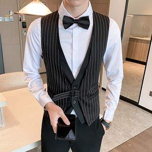 LT805*男青年条纹假两件马甲夜店酒吧KTV背心休闲工作服P50图片
