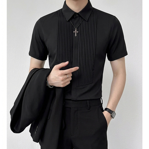 QS143*黑色风琴皱法式选修休闲衬衫伴郎合唱演出服P45,男装衬衫,星座717A