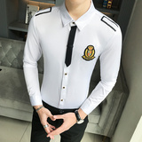 LT104-学院风男领带装饰长袖衬衫夜店酒吧KTV青年衬衣P50，男装衬衫，星座717A