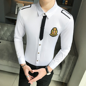 LT104-学院风男领带装饰长袖衬衫夜店酒吧KTV青年衬衣P50图片