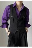 QS781*背带装饰灰色V领男马甲休闲马甲P50，男装背心/马甲，星座717A