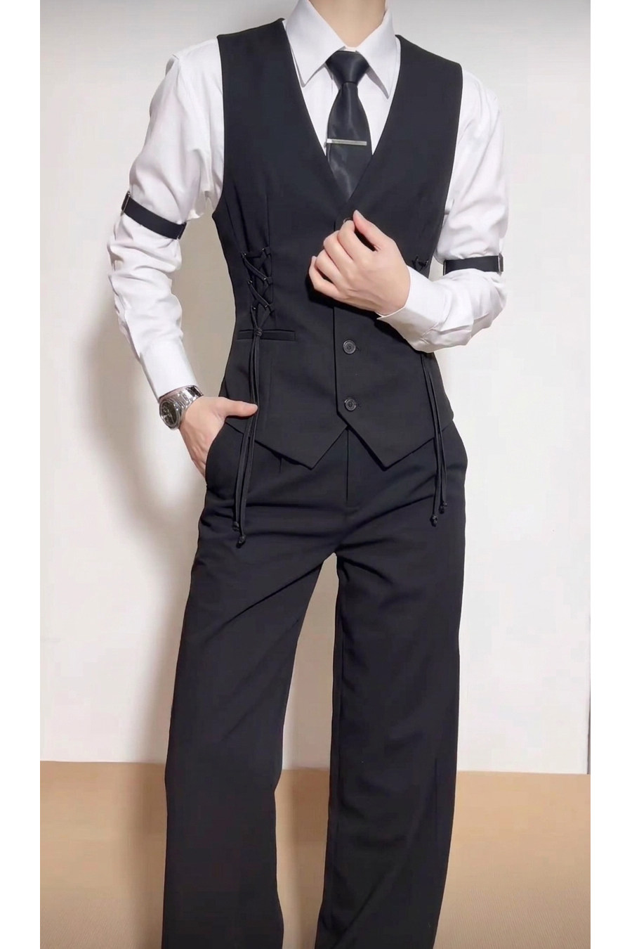 QS203*编织带苏格兰风短马甲外套中性马甲P58,男装背心/马甲,星座717A