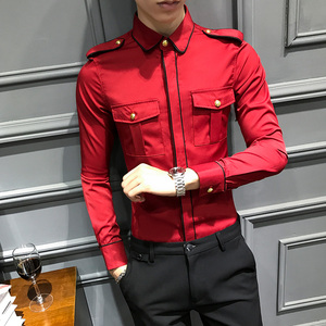 LT121-新款男肩章长袖衬衫空少夜店社会小伙长袖衬衣大码P50图片