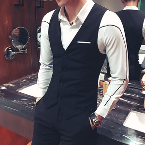 Y8704-秋男士纯色假口袋马甲外套营业员服务生马甲工作服大码P40图片