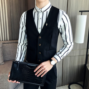 LP749-小雨伞男V领单排扣马甲休闲马甲工作服酒吧服务生工装P50图片
