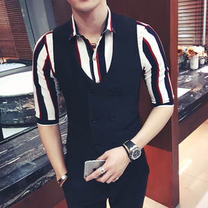 Y8733-W双排扣型男修身夜店酒吧服务生马甲男士休闲马甲潮P40,男装背心/马甲,星座717A