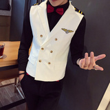 S8758-2020男韩版修身短双排扣马甲大码翻领服务生马甲工作服P50，男装背心/马甲，星座717A