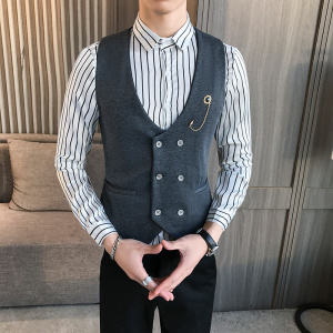 LP733-双排扣V领短款男马甲外套休闲马甲KTV夜店马甲工作服P40图片