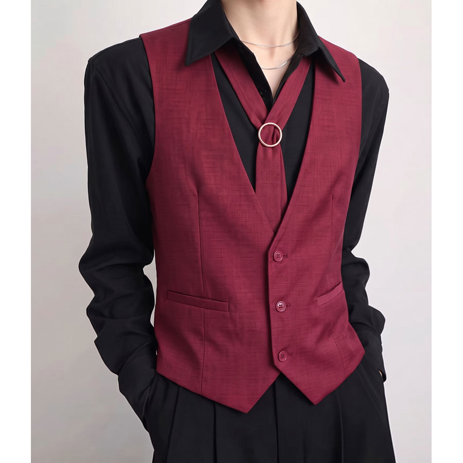 QS806*红色个性领带装饰V领马甲外套KTV演出服潮马甲P55,男装背心/马甲,星座717A