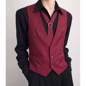 QS806*红色个性领带装饰V领马甲外套KTV演出服潮马甲P55,男装背心/马甲,星座717A
