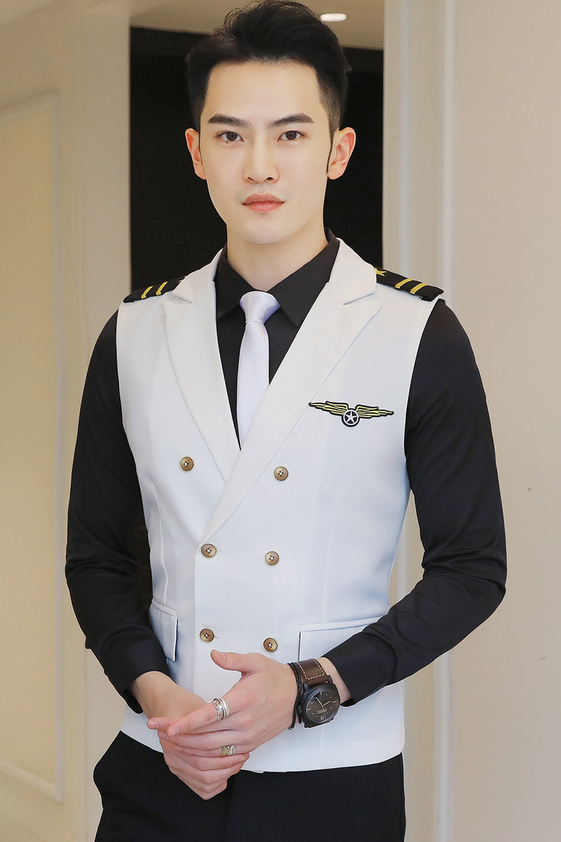 Y8758-Q型男双排扣空少服马甲外套夜店KTV酒吧马甲工装白色P50,男装背心/马甲,星座717A