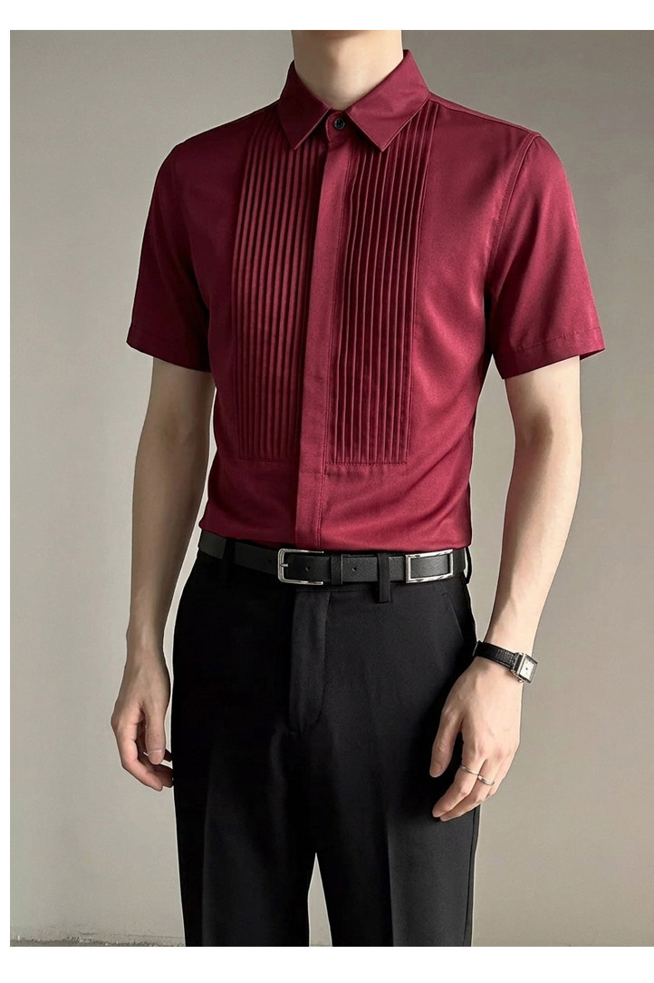 QS143*酒红风琴皱法式选修休闲衬衫伴郎合唱演出服P45,男装衬衫,星座717A
