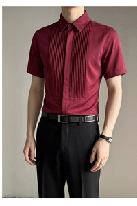 QS143*酒红风琴皱法式选修休闲衬衫伴郎合唱演出服P45图片