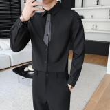 LT200*新款痞帅衬衫男潮流韩版修身帅气长袖衬衣白寸衫P55，男装衬衫，星座717A