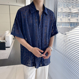 QS065*宽松镂空小众个性半袖短袖衬衫中性那不勒斯男薄衬衣P65，男装衬衫，星座717A