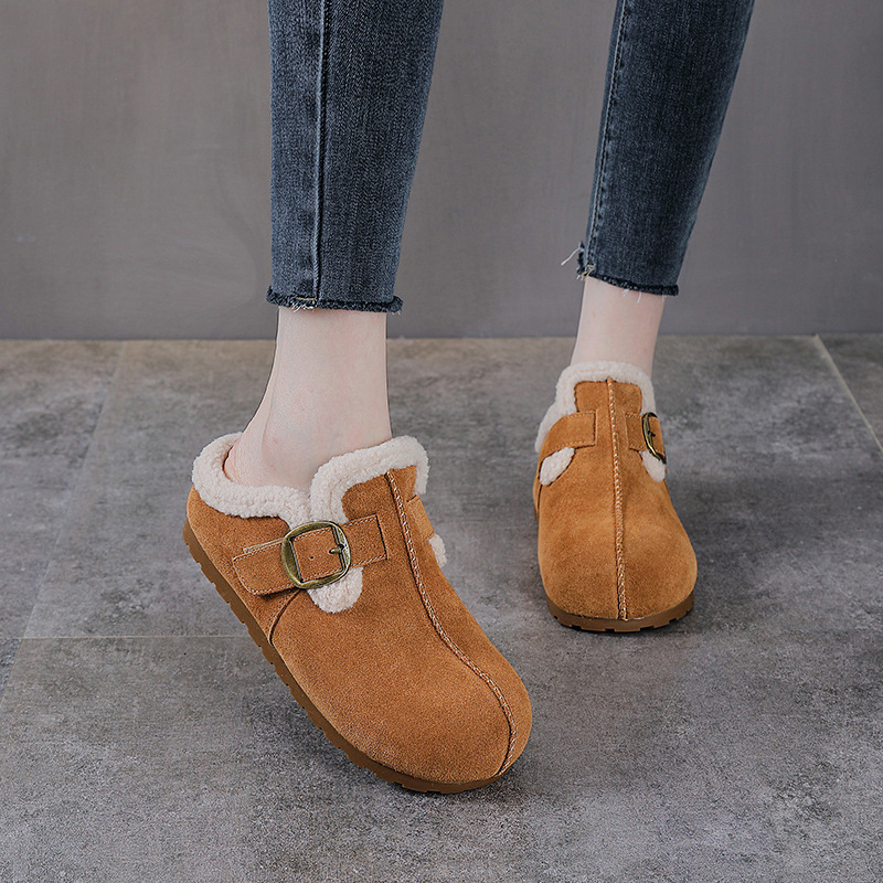 磨砂牛皮加绒勃肯毛毛鞋女冬季