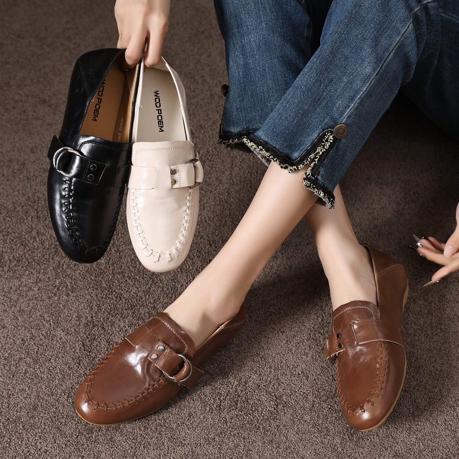 头层牛皮平底乐福鞋女春秋软底软面懒人一脚蹬皮鞋轻便单鞋豆豆鞋,女鞋,乐福鞋（豆豆鞋）,淘宝优惠券,粉丝福利购,淘宝优惠卷