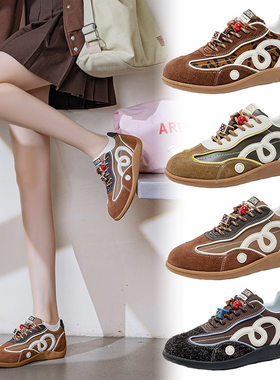 6cm隐形增高新款创意复古棕色赛车薄底反绒保暖休闲德训鞋女