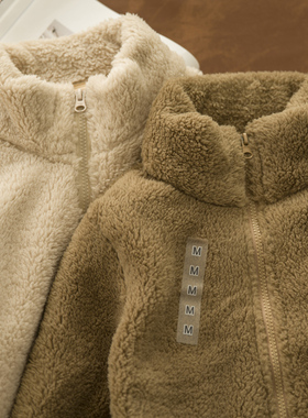 羊咩咩 长绒摇粒绒拉链茄克秋冬新款女长袖毛绒绒外套家居服男女