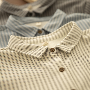 衬衣秋冬新通勤打底 女棉长袖 枫言亭 文艺复古竖条纹加绒加厚衬衫