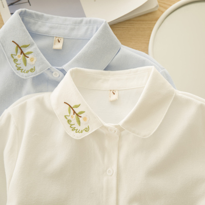 刺绣花朵文艺宽松娃娃领打底磨毛