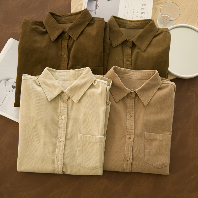 港味宽松百搭灯芯绒衬衣