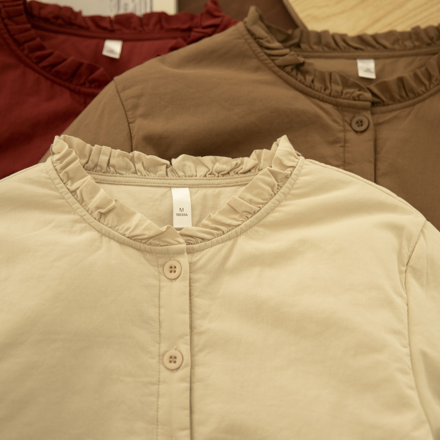 花边领高品质轻薄夹棉衬衫外套