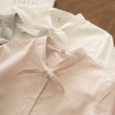 蝴蝶结系带打底衬衫棉质